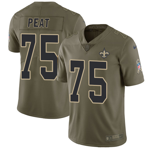 New Orleans Saints #75 Andrus Peat Olive Men's Stitched Limited 2017 Salute To Service Jersey Men's