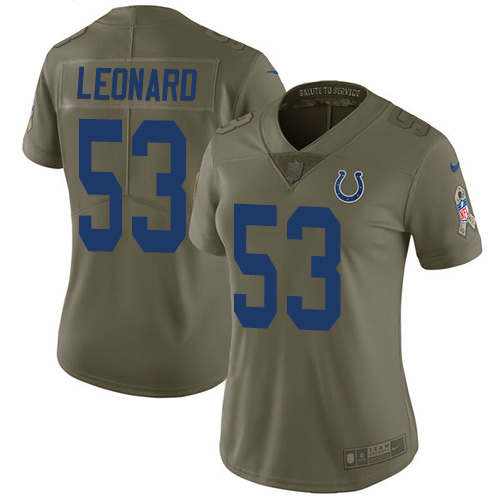 Indianapolis Colts #53 Darius Leonard Olive Women's Stitched Limited 2017 Salute to Service Jersey Womens