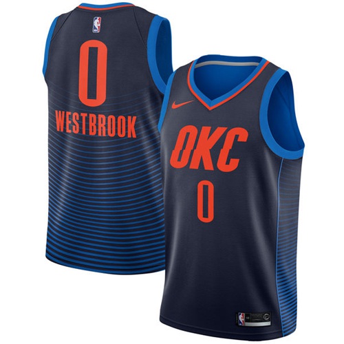 Oklahoma City Thunder #0 Russell Westbrook Navy Blue Youth Swingman Statement Edition Jersey Youth