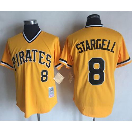 Mitchell and Ness Pittsburgh Pirates #8 Willie Stargell Stitched Yellow Throwback Jersey Men's