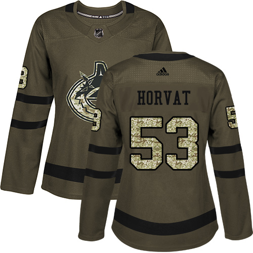 Adidas Vancouver Canucks #53 Bo Horvat Green Salute to Service Women's Stitched Jersey Womens