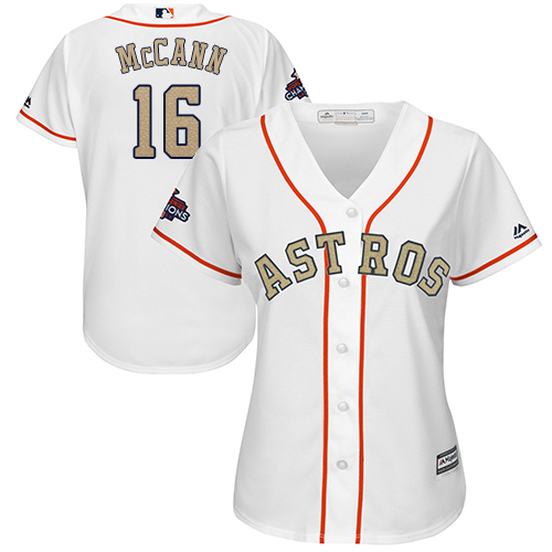 Houston Astros #16 Brian McCann White 2018 Gold Program Cool Base Women's Stitched Jersey Womens
