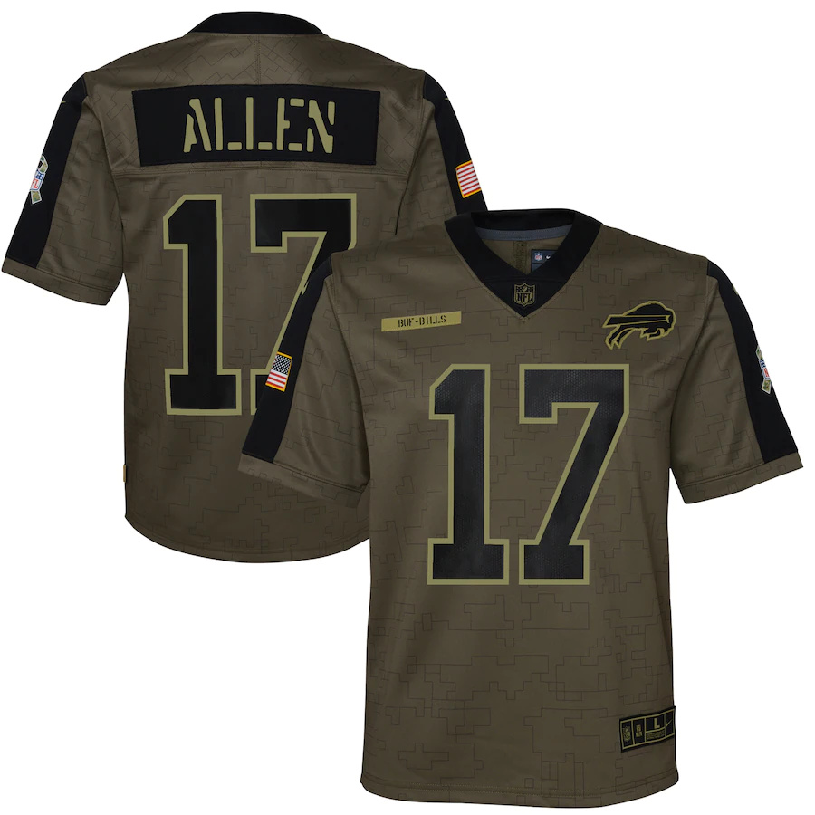 Buffalo Bills #17 Josh Allen Olive Youth 2021 Salute To Service Game Jersey