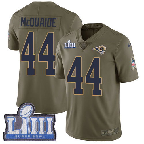 Los Angeles Rams #44 Jacob McQuaide Olive Super Bowl LIII Bound Youth Stitched Limited 2017 Salute to Service Jersey Youth