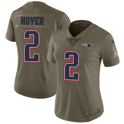 New England Patriots #2 Brian Hoyer Olive Women's Stitched Limited 2017 Salute To Service Jersey Womens