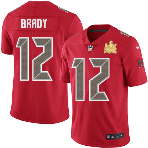 Buccaneers #12 Tom Brady Red Youth Super Bowl LV Champions Stitched Limited Rush Jersey