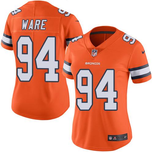 Denver Broncos #94 DeMarcus Ware Orange Women's Stitched Limited Rush Jersey Womens