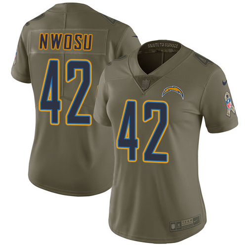 Los Angeles Chargers #42 Uchenna Nwosu Olive Women's Stitched Limited 2017 Salute to Service Jersey Womens