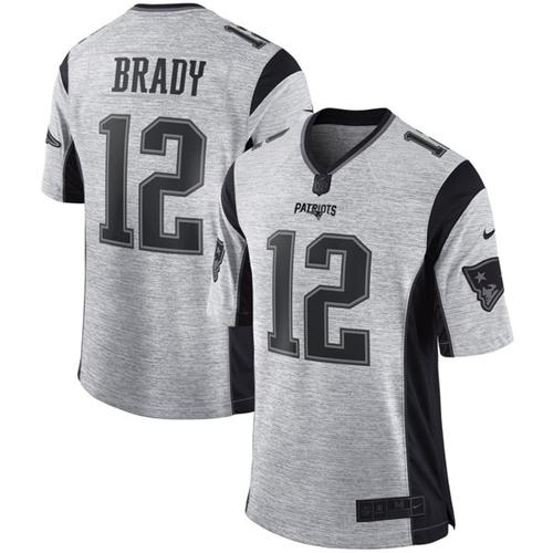 Patriots #12 Tom Brady Gray Men's Stitched Limited Gridiron Gray II Jersey