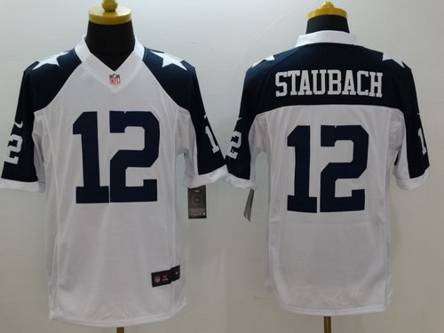 Cowboys #12 Roger Staubach White Thanksgiving Throwback Men's Stitched Limited Jersey