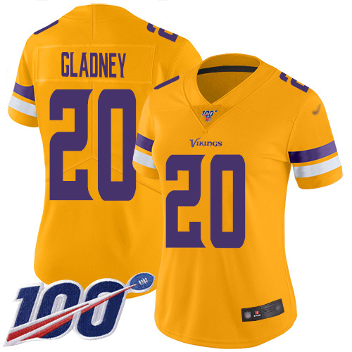 Minnesota Vikings #20 Jeff Gladney Gold Women's Stitched Limited Inverted Legend 100th Season Jersey Womens