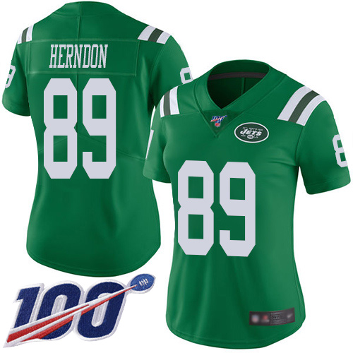 New York Jets #89 Chris Herndon Green Women's Stitched Limited Rush 100th Season Jersey Womens