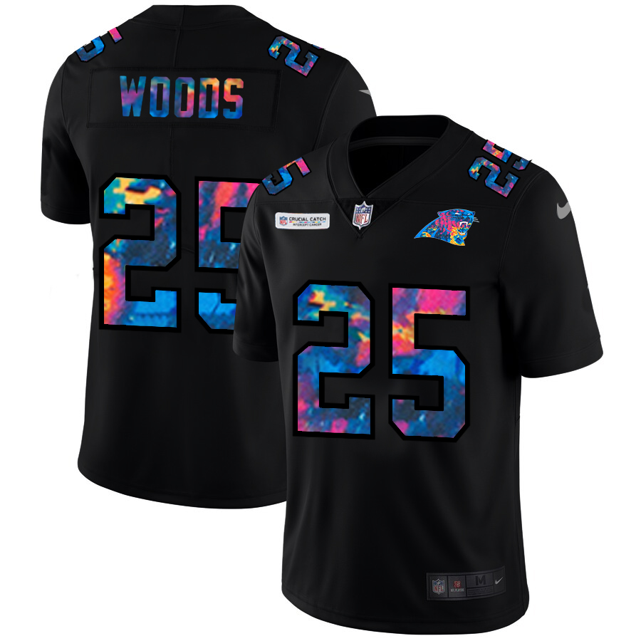 Carolina Panthers #25 Xavier Woods Men's Multi-Color Black 2020 Crucial Catch Vapor Untouchable Limited Jersey