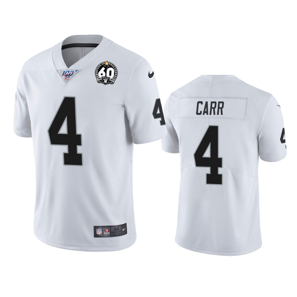 Raiders #4 Derek Carr White 60th Anniversary Vapor Limited Stitched 100th Season Jersey
