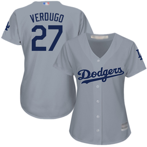 Los Angeles Dodgers #27 Alex Verdugo Grey Alternate Road Women's Stitched Jersey Womens
