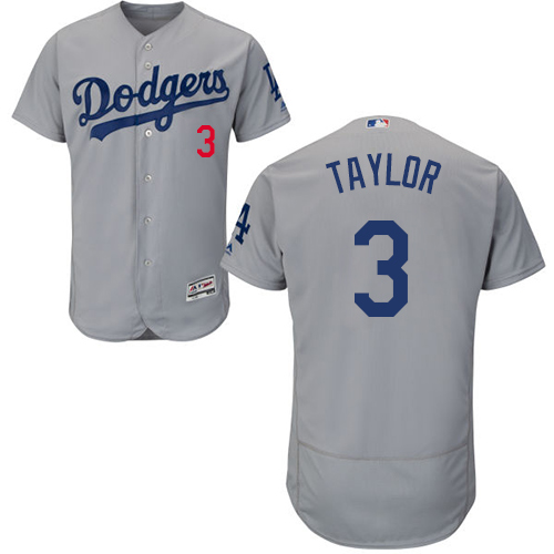 Los Angeles Dodgers #3 Chris Taylor Grey Flexbase Authentic Collection Stitched Jersey Men's