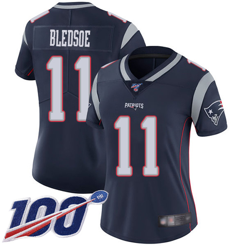 New England Patriots #11 Drew Bledsoe Navy Blue Team Color Women's Stitched 100th Season Vapor Limited Jersey Womens