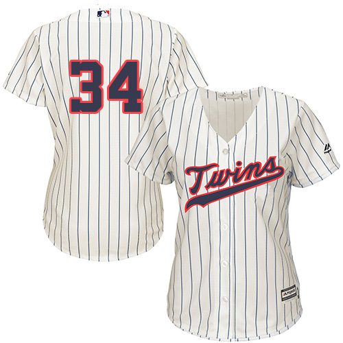 Minnesota Twins #34 Kirby Puckett Cream Strip Alternate Women's Stitched Jersey Womens