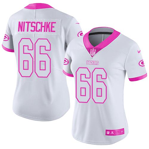 Green Bay Packers #66 Ray Nitschke White/Pink Women's Stitched Limited Rush Fashion Jersey Womens