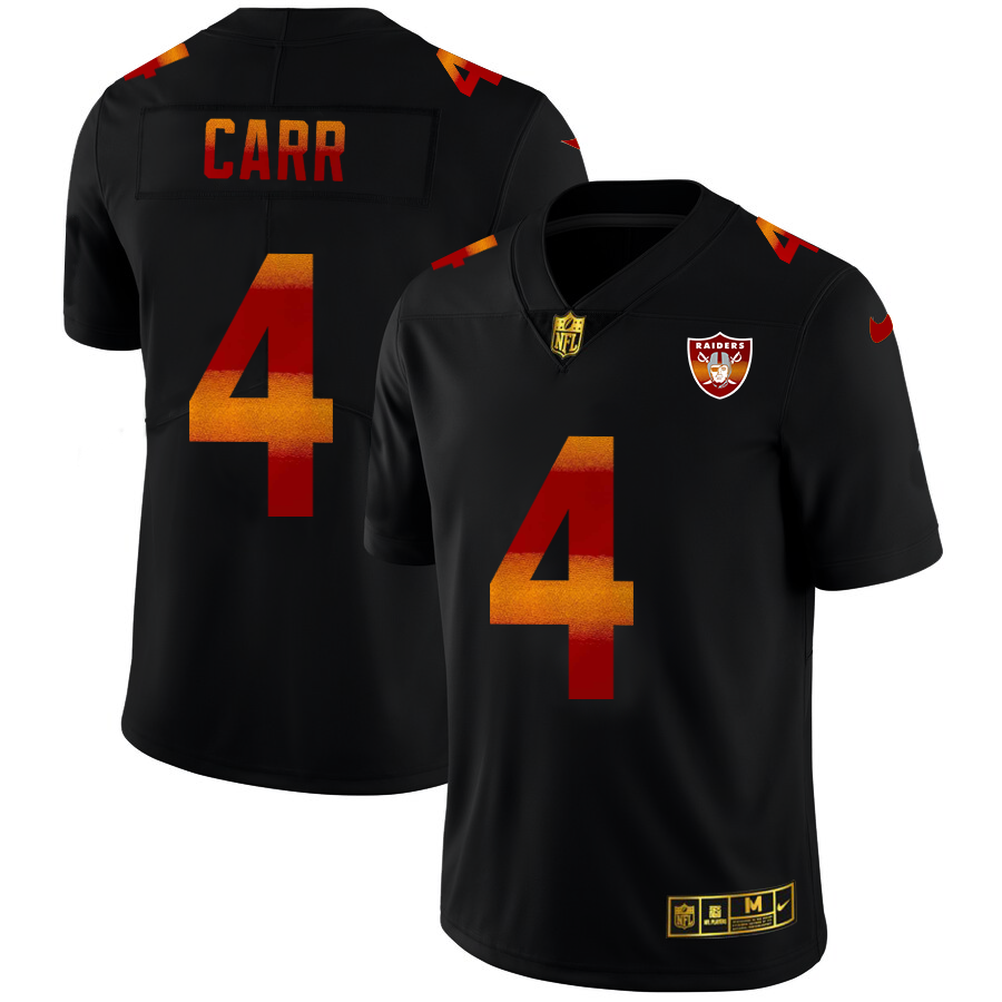 Las Vegas Raiders #4 Derek Carr Men's Black Red Orange Stripe Vapor Limited Jersey