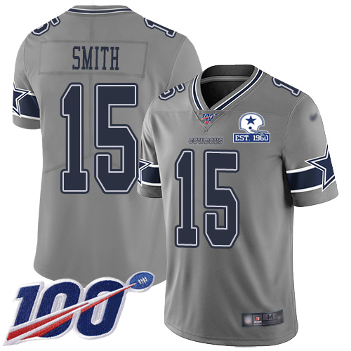 Dallas Cowboys #15 Devin Smith Gray Men's Stitched With Established In 1960 Patch Limited Inverted Legend 100th Season Jersey Men's