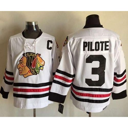 Chicago Blackhawks #3 Pierre Pilote White CCM Throwback Stitched Jersey Men's