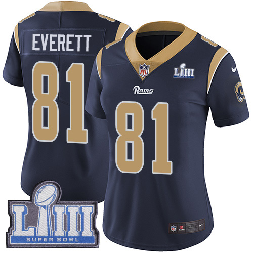 Los Angeles Rams #81 Gerald Everett Navy Blue Team Color Super Bowl LIII Bound Women's Stitched Vapor Untouchable Limited Jersey Womens