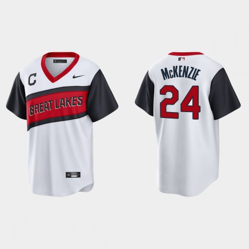 Cleveland Guardians #24 Triston McKenzie Men's White 2021 Little League Class Game Jersey Men's