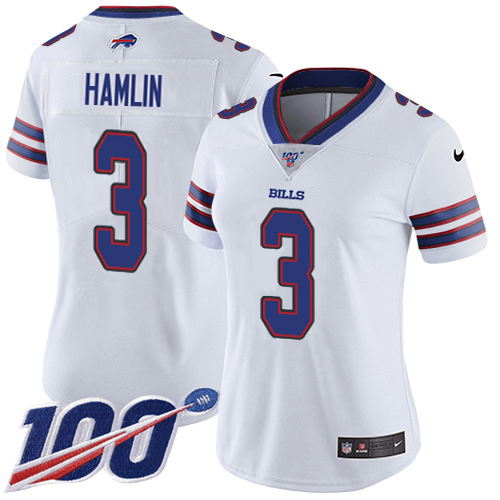 Bills #3 Damar Hamlin White Women's Stitched 100th Season Vapor Untouchable Limited Jersey