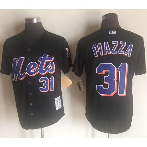 Mitchell And Ness 2000 New York Mets #31 Mike Piazza Black Throwback Stitched Jersey Men's