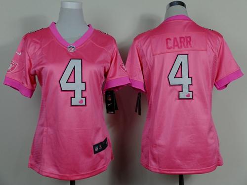 Raiders #4 Derek Carr Pink Women's Be Luv'd Stitched New Elite Jersey