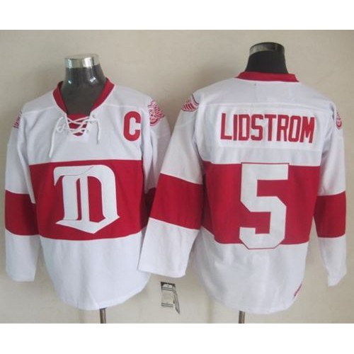 Detroit Red Wings #5 Nicklas Lidstrom White Winter Classic CCM Throwback Stitched Jersey Men's