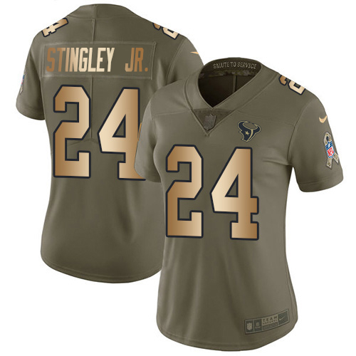 Texans #24 Derek Stingley Jr. Olive/Gold Women's Stitched Limited 2017 Salute To Service Jersey