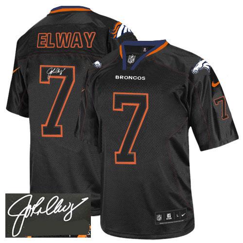 Broncos #7 John Elway Lights Out Black Men's Stitched Elite Autographed Jersey