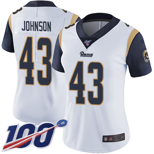 Los Angeles Rams #43 John Johnson White Women's Stitched 100th Season Vapor Limited Jersey Womens