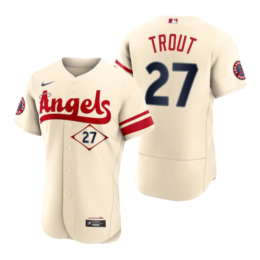 Los Angeles Angels #27 Mike Trout Cream Men's Authentic 2022 City Connect Jersey