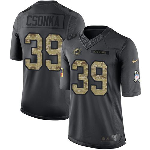 Miami Dolphins #39 Larry Csonka Black Youth Stitched Limited 2016 Salute to Service Jersey Youth