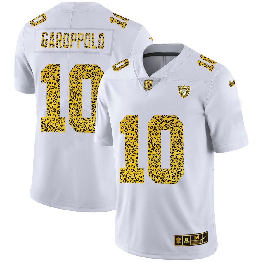 Las Vegas Raiders #10 Jimmy Garoppolo Men's Flocked Leopard Print Vapor Limited Jersey White