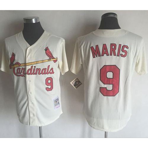 Mitchell And Ness 1967 St.Louis Cardinals #9 Roger Maris Cream Throwback Stitched Jersey Men's