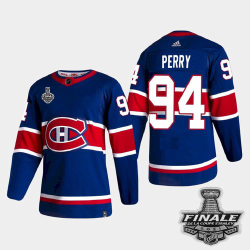 Adidas Montreal Canadiens #94 Corey Perry Blue Road Authentic 2021 Stanley Cup Final Patch Jersey Men's