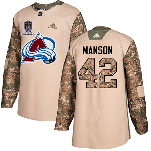 Adidas Colorado Avalanche #42 Josh Manson Camo Authentic 2022 Stanley Cup Champions Veterans Day Stitched Jersey Men's