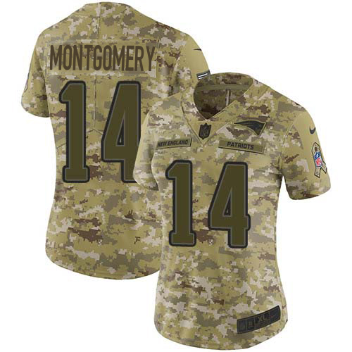 Patriots #14 Ty Montgomery Camo Women's Stitched Limited 2018 Salute To Service Jersey