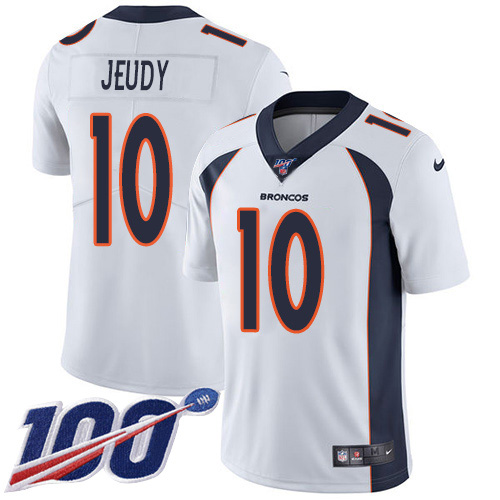 Broncos #10 Jerry Jeudy White Men's Stitched 100th Season Vapor Untouchable Limited Jersey