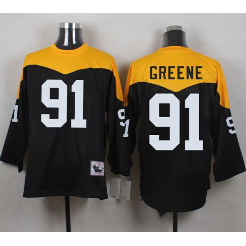 Mitchell And Ness 1967 Pittsburgh Steelers #91 Kevin Greene Black/Yelllow Throwback Men's Stitched Jersey Men's