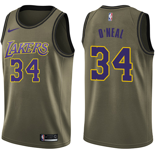 Los Angeles Lakers #34 Shaquille ONeal Green Salute to Service Youth Swingman Jersey Youth