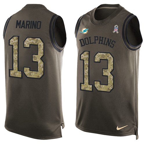 Dolphins #13 Dan Marino Green Men's Stitched Limited Salute To Service Tank Top Jersey