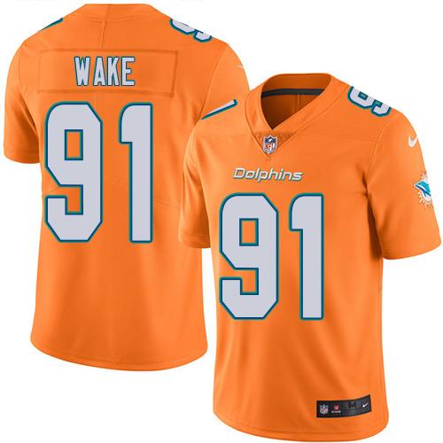 Miami Dolphins #91 Cameron Wake Orange Youth Stitched Limited Rush Jersey Youth