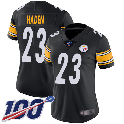 Pittsburgh Steelers #23 Joe Haden Black Team Color Women's Stitched 100th Season Vapor Limited Jersey Womens