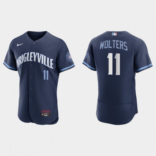 Chicago Chicago Cubs #11 Tony Wolters Men's 2021 City Connect Authentic Navy Jersey Men's