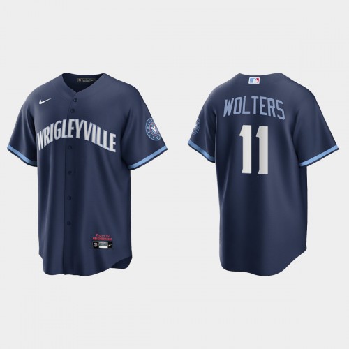 Chicago Chicago Cubs #11 Tony Wolters Men's 2021 City Connect Fans Version Navy Jersey Men's